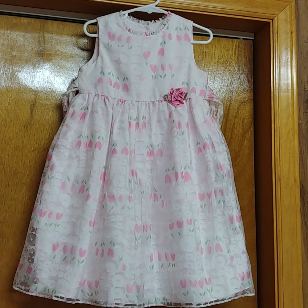 Sleeveless white with pink tulip dress